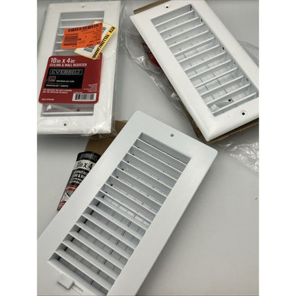 10 In. X 4 In. 1 - Way Steel Wall/Ceiling Register In White lot of 2/1 plastic - Long Island Liquidation