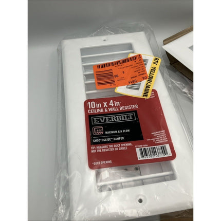 10 In. X 4 In. 1 - Way Steel Wall/Ceiling Register In White lot of 2/1 plastic - Long Island Liquidation