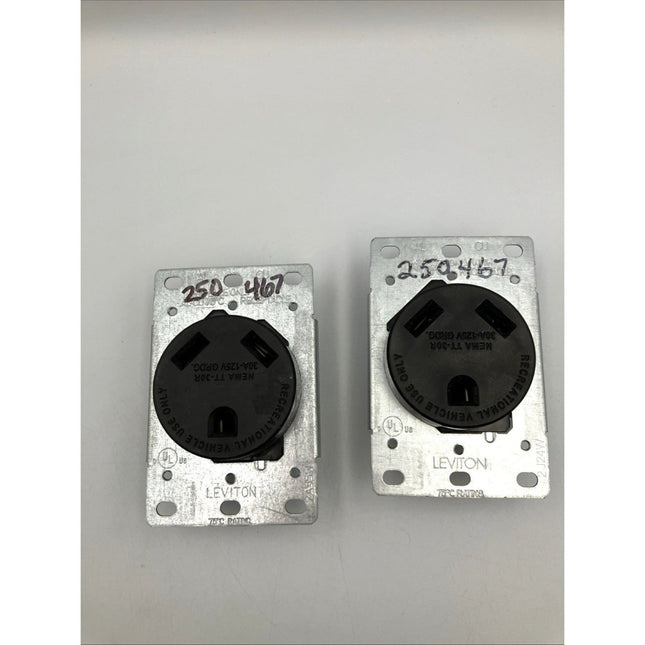 2 Leviton Flush Mount Shallow Single Outlet Black 30 Amp R10 - 07313 - S00 - Long Island Liquidation