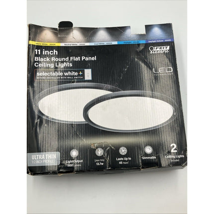 2 Pack Feit Electric 11 in.13.5w 1100 Lumen Dimmable Selectable LED Round Flush - Long Island Liquidation