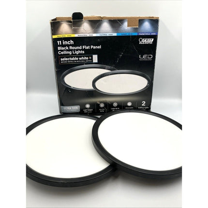 2 Pack Feit Electric 11 in.13.5w 1100 Lumen Dimmable Selectable LED Round Flush - Long Island Liquidation
