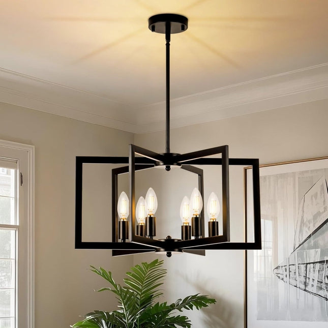 21In Black Chandeliers for Dining Room, 6 - Light Farmhouse Semi Flush Mount Ceili - Long Island Liquidation