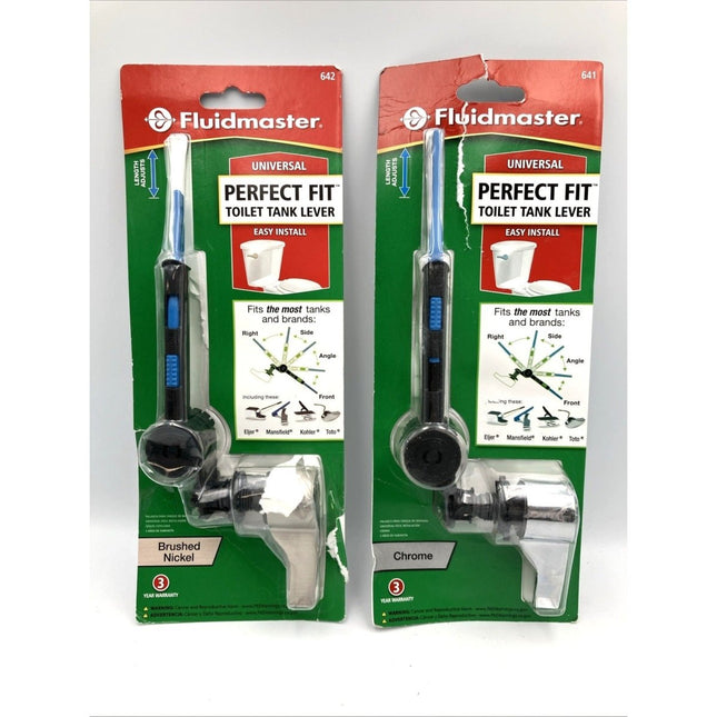 (2x) Fluidmaster Perfect Fit Universal Toilet Tank Lever Chrome & Brushed Nickel - Long Island Liquidation