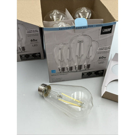 (4 - Pk) Feit Straight Filament Clear Glass E26 Vintage Edison LED Light Bulb lot - Long Island Liquidation