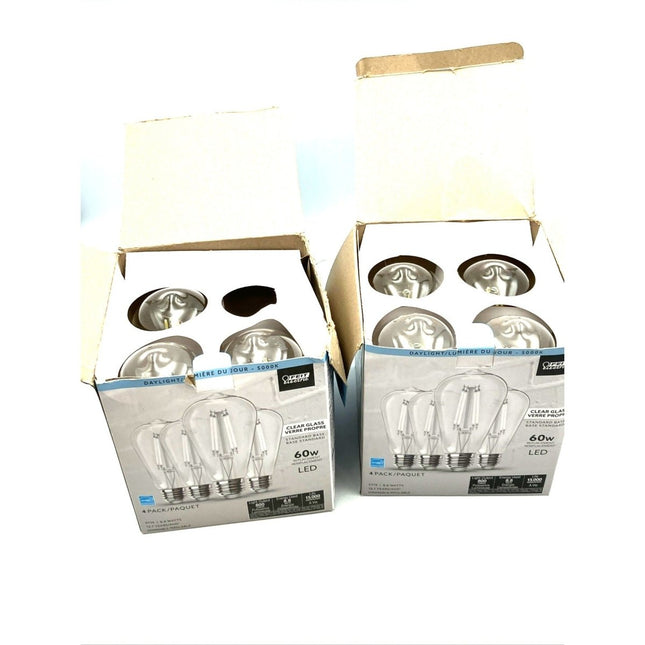 (4 - Pk) Feit Straight Filament Clear Glass E26 Vintage Edison LED Light Bulb lot - Long Island Liquidation