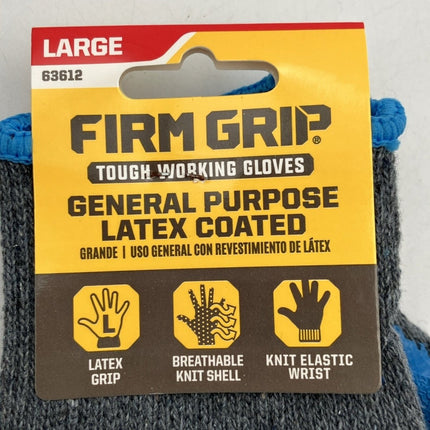 (7 pairs) Firm Grip Large Tough Work Gloves, General Purpose, Latex Coated LARGE - Long Island Liquidation