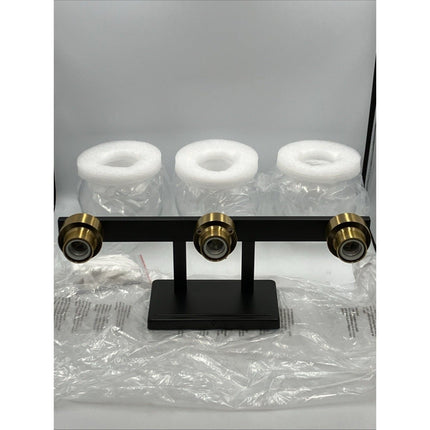 7.68 in. 3 - Light Black and Gold Bathroom Vanity Light with Clear Glass Shades, B - Long Island Liquidation