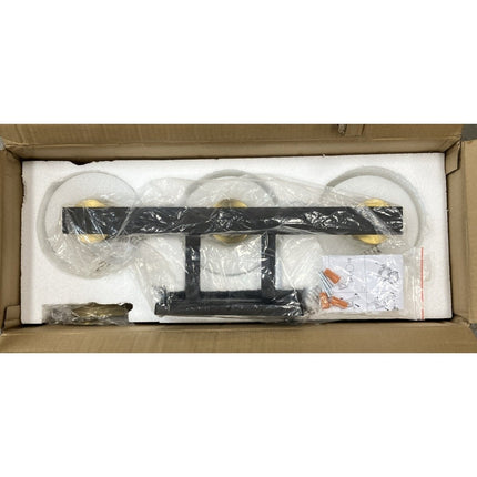 7.68 in. 3 - Light Black and Gold Bathroom Vanity Light with Clear Glass Shades, B - Long Island Liquidation