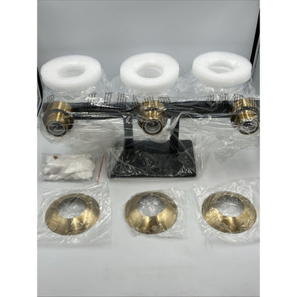 7.68 in. 3 - Light Black and Gold Bathroom Vanity Light with Clear Glass Shades, B - Long Island Liquidation