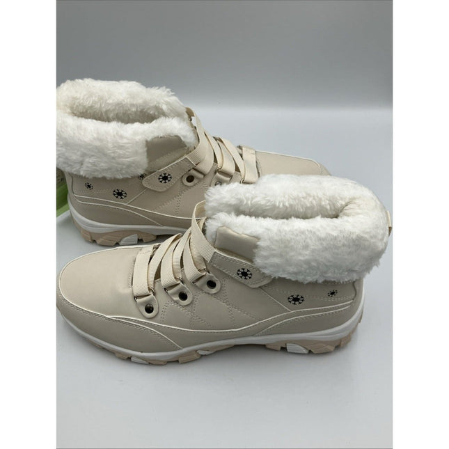 Ashion Women’s Snow Boots Waterproof Winter Booties Ivory/White Fur 10/41 - Long Island Liquidation