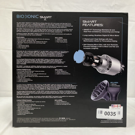 Bio Ionic SMART X High Efficiency Hair Dryer w/Diffuser&Concentrator, Navy Blue - Long Island Liquidation