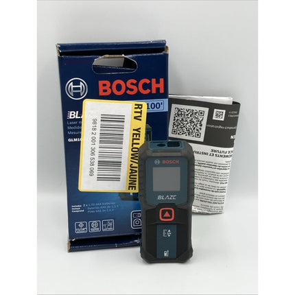 BOSCH GLM100 - 23 Blaze 100ft Laser Measure with Backlit Display 100' RANGE - Long Island Liquidation