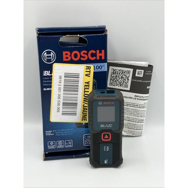 BOSCH GLM100 - 23 Blaze 100ft Laser Measure with Backlit Display 100' RANGE - Long Island Liquidation