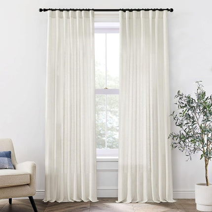 Central Park White Pinch Pleated Full Blackout Curtains Linen Texture Thermal... - Long Island Liquidation
