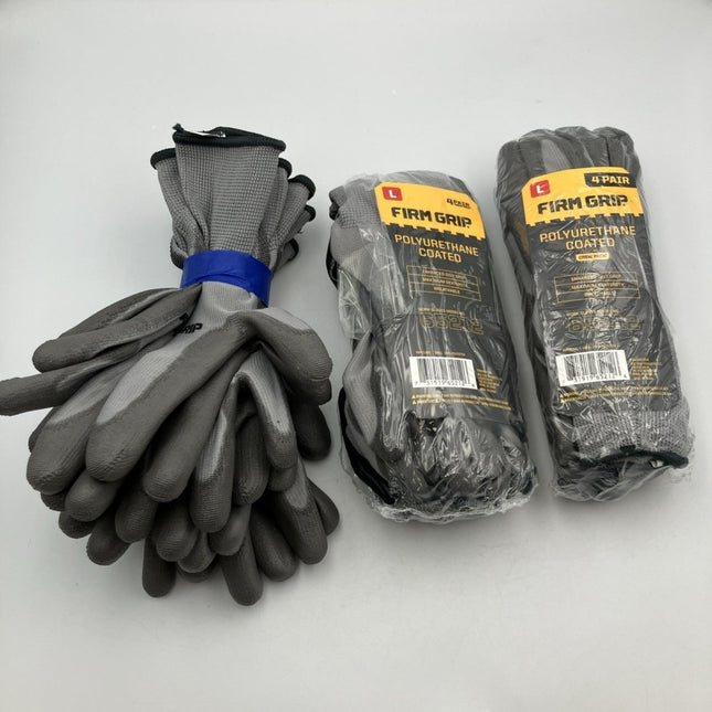 FIRM GRIP 4 pack (3) Polyurethane Coated Crew Pack - Work Garden Gloves L 65342 - Long Island Liquidation