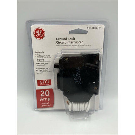 GE THQL1120GFTP 20A 1 - Pole Ground Fault. Breaker with Self - Test GFCI Breaker - Long Island Liquidation