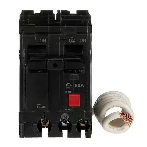 GE THQL2150GFT2P 50 Amp Double Pole Ground Fault Circuit Breaker Self - Test LED - Long Island Liquidation