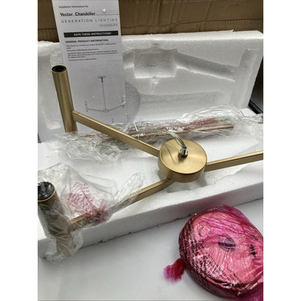 generation lighting chandelier Vector 3 - light Satin Brass Hanging - Long Island Liquidation