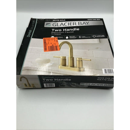Glacier Bay Dorind 4" Centerset 2 - Handle High - Arc Bathroom Faucet, Matte Gold - Long Island Liquidation