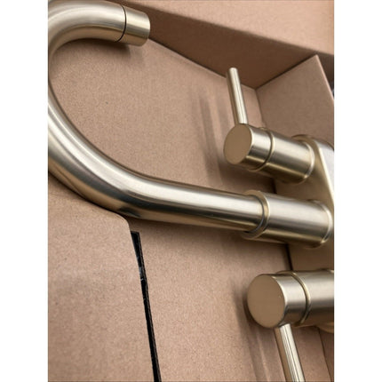 Glacier Bay Dorind 4" Centerset 2 - Handle High - Arc Bathroom Faucet, Matte Gold - Long Island Liquidation