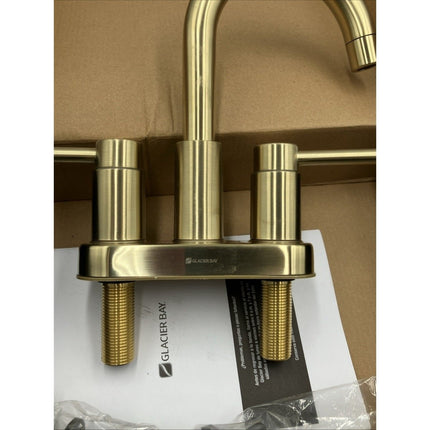 Glacier Bay Dorind 4" Centerset 2 - Handle High - Arc Bathroom Faucet, Matte Gold - Long Island Liquidation