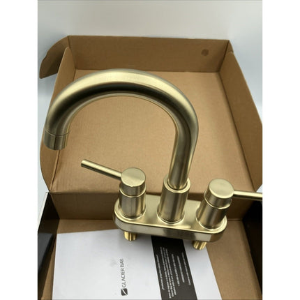 Glacier Bay Dorind 4" Centerset 2 - Handle High - Arc Bathroom Faucet, Matte Gold - Long Island Liquidation