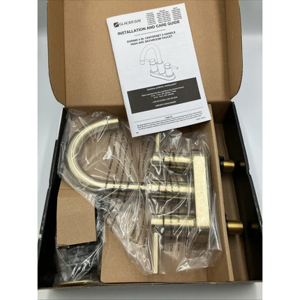Glacier Bay Dorind 4" Centerset 2 - Handle High - Arc Bathroom Faucet, Matte Gold - Long Island Liquidation
