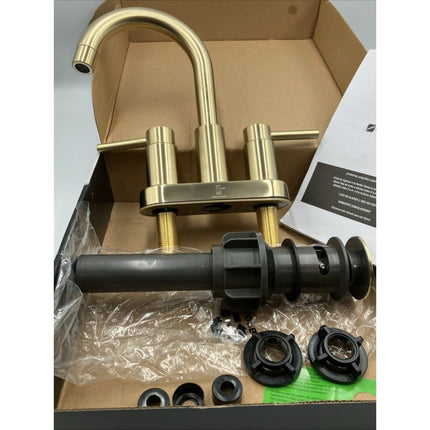 Glacier Bay Dorind 4" Centerset 2 - Handle High - Arc Bathroom Faucet, Matte Gold - Long Island Liquidation