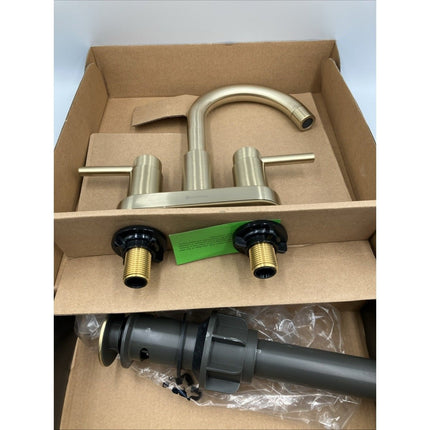 Glacier Bay Dorind 4" Centerset 2 - Handle High - Arc Bathroom Faucet, Matte Gold - Long Island Liquidation