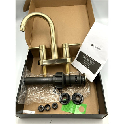 Glacier Bay Dorind 4" Centerset 2 - Handle High - Arc Bathroom Faucet, Matte Gold - Long Island Liquidation