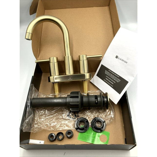 Glacier Bay Dorind 4" Centerset 2 - Handle High - Arc Bathroom Faucet, Matte Gold - Long Island Liquidation