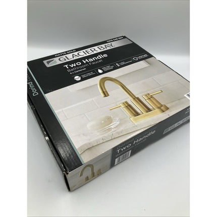 Glacier Bay Dorind 4" Centerset 2 - Handle High - Arc Bathroom Faucet, Matte Gold - Long Island Liquidation