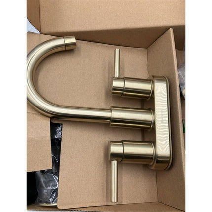 Glacier Bay Dorind 4" Centerset 2 - Handle High - Arc Bathroom Faucet, Matte Gold - Long Island Liquidation