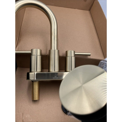Glacier Bay Dorind 4" Centerset 2 - Handle High - Arc Bathroom Faucet, Matte Gold - Long Island Liquidation