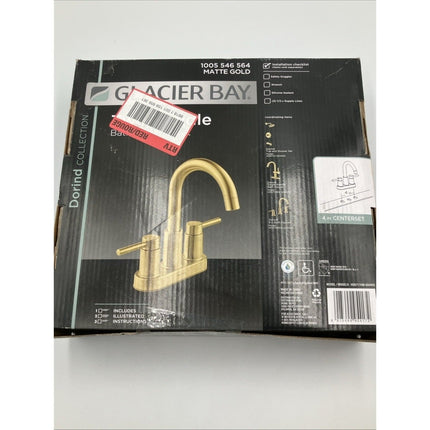 Glacier Bay Dorind 4" Centerset 2 - Handle High - Arc Bathroom Faucet, Matte Gold - Long Island Liquidation