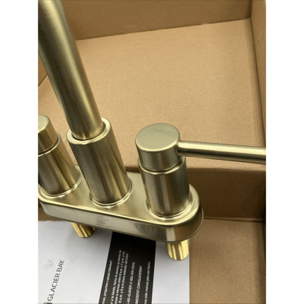 Glacier Bay Dorind 4" Centerset 2 - Handle High - Arc Bathroom Faucet, Matte Gold - Long Island Liquidation