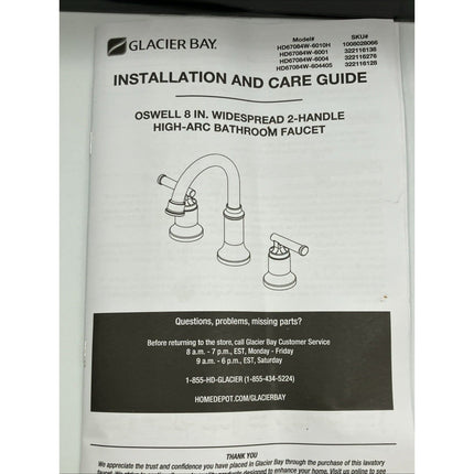 Glacier Bay Oswell 8 in. Widespread Double - Handle Bathroom Faucet in Matte Black - Long Island Liquidation