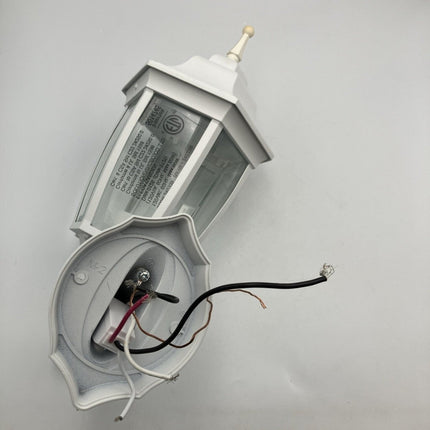 HAMPTON BAY 14.37 in. White Dusk to Dawn Decorative Outdoor Wall Lantern Sconce - Long Island Liquidation
