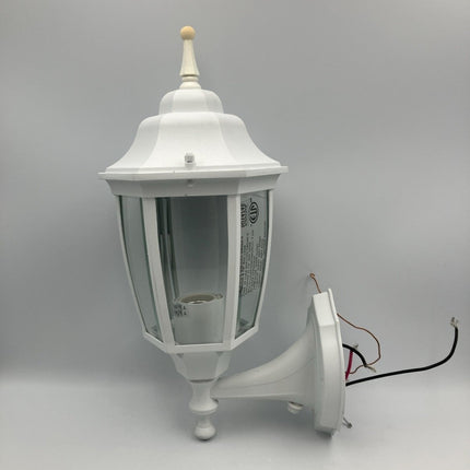 HAMPTON BAY 14.37 in. White Dusk to Dawn Decorative Outdoor Wall Lantern Sconce - Long Island Liquidation