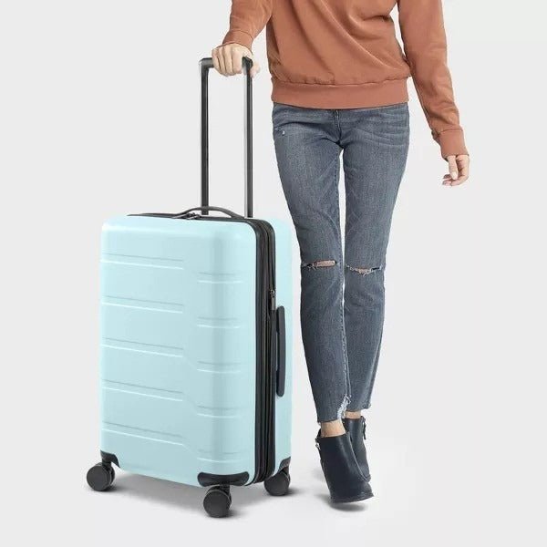 Hardside Medium Checked Suitcase Pink - Open Story - Long Island Liquidation