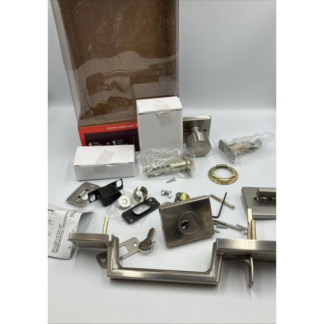 Home Decorators Bleecker Satin Nickel Door Handleset with Ridgeway Interior Knob - Long Island Liquidation