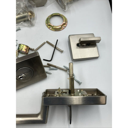 Home Decorators Bleecker Satin Nickel Door Handleset with Ridgeway Interior Knob - Long Island Liquidation