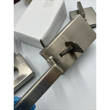 Home Decorators Bleecker Satin Nickel Door Handleset with Ridgeway Interior Knob - Long Island Liquidation