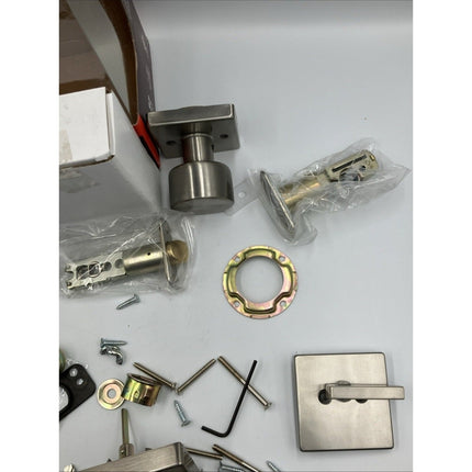 Home Decorators Bleecker Satin Nickel Door Handleset with Ridgeway Interior Knob - Long Island Liquidation