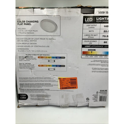 Integrated LED Round Flat Panel Ceiling Flush Mount Color Change 5CCT 22.5W 15" - Long Island Liquidation