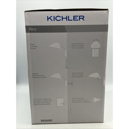 Kichler Rico Plug - in Wall Sconce, Swing Arm, Matte Blk & Brass Light - MCM Style - Long Island Liquidation