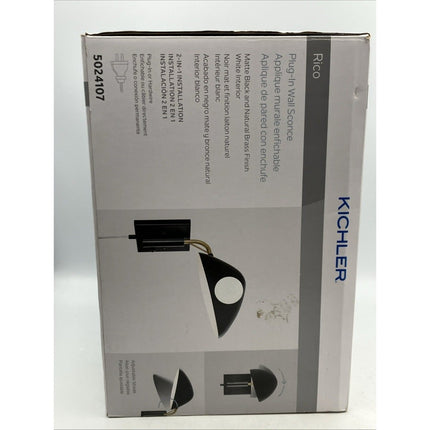 Kichler Rico Plug - in Wall Sconce, Swing Arm, Matte Blk & Brass Light - MCM Style - Long Island Liquidation