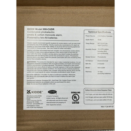 Kidde 900 - CUDR Smoke & Carbon Monoxide Detector AA Battery - Powered LED Indicator - Long Island Liquidation