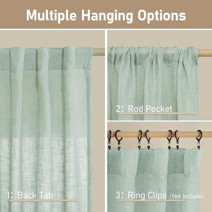 LAMIT Linen Sheer Curtains 95 inch for Living Room, Sage Green SET OF 3 - Long Island Liquidation