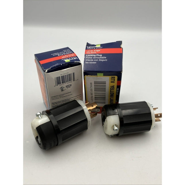 Leviton Lever Edge Locking Plug 20 Amp 250 Volt Black & White 2321E - BX pair - Long Island Liquidation
